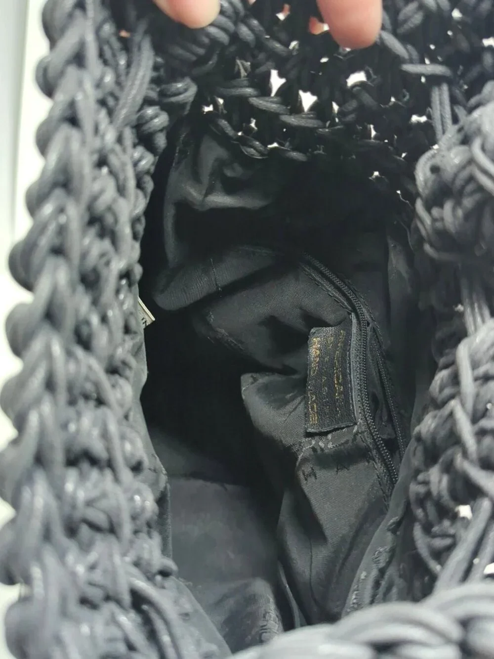 Vintage 90s Sharif Bag Shoulder Black Bucket Leather Woven Handmade